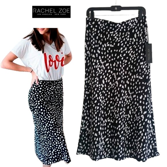 RACHEL ZOE NEW Spotted A-Line Midi Skirt M/10 - Picture 1 of 11